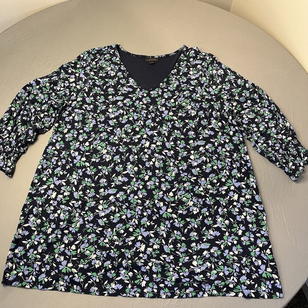 J Jill LT Large Tall Shirt Top Floral V Neck 3/4 Ruffle Sleeve Stretch - Picture 3 of 8
